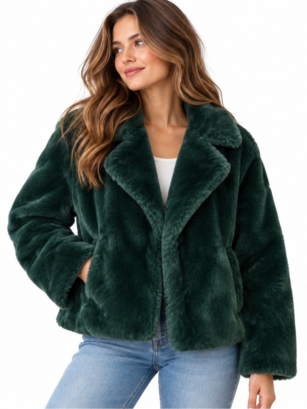 BLANKNYC Women's Faux Fur Jacket Forest Green Size M